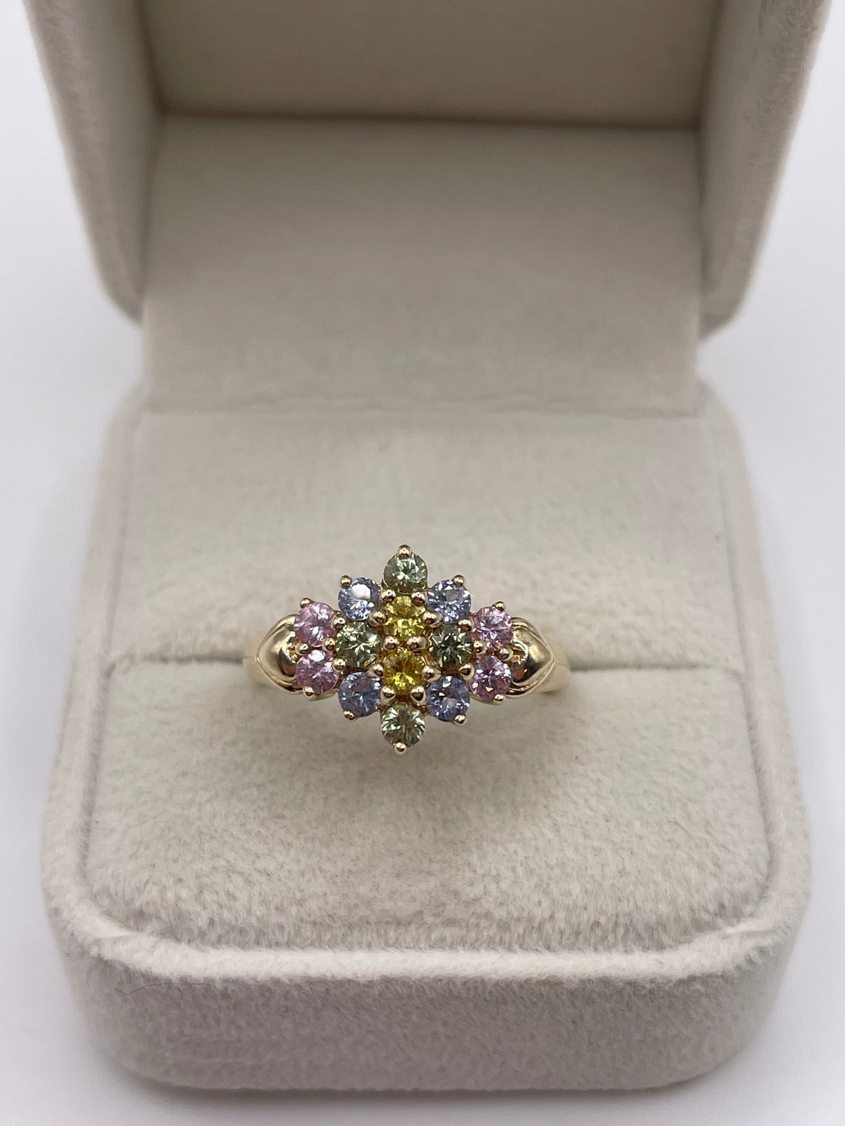9ct gold multi gemstone cluster ring