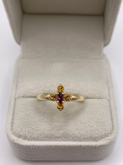 9ct gold garnet and citrine ring