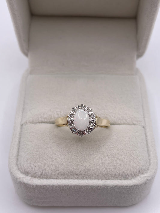 9ct gold opal and diamond ring