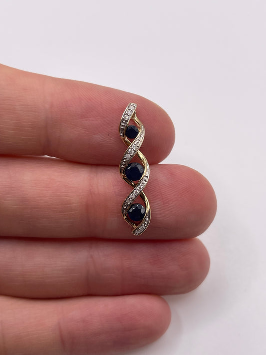 9ct gold sapphire and diamond pendant