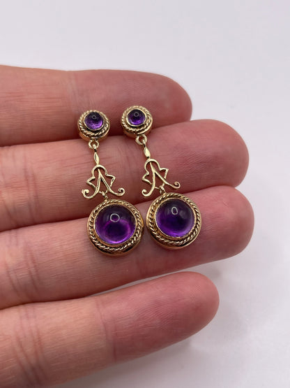 9ct gold cabochon amethyst earrings