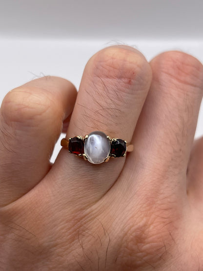 9ct rose gold moonstone and garnet ring