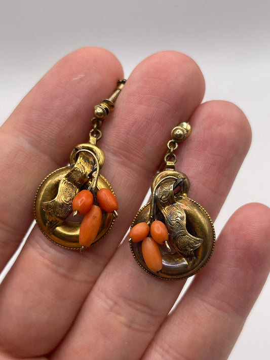 Antique 15ct gold coral earrings