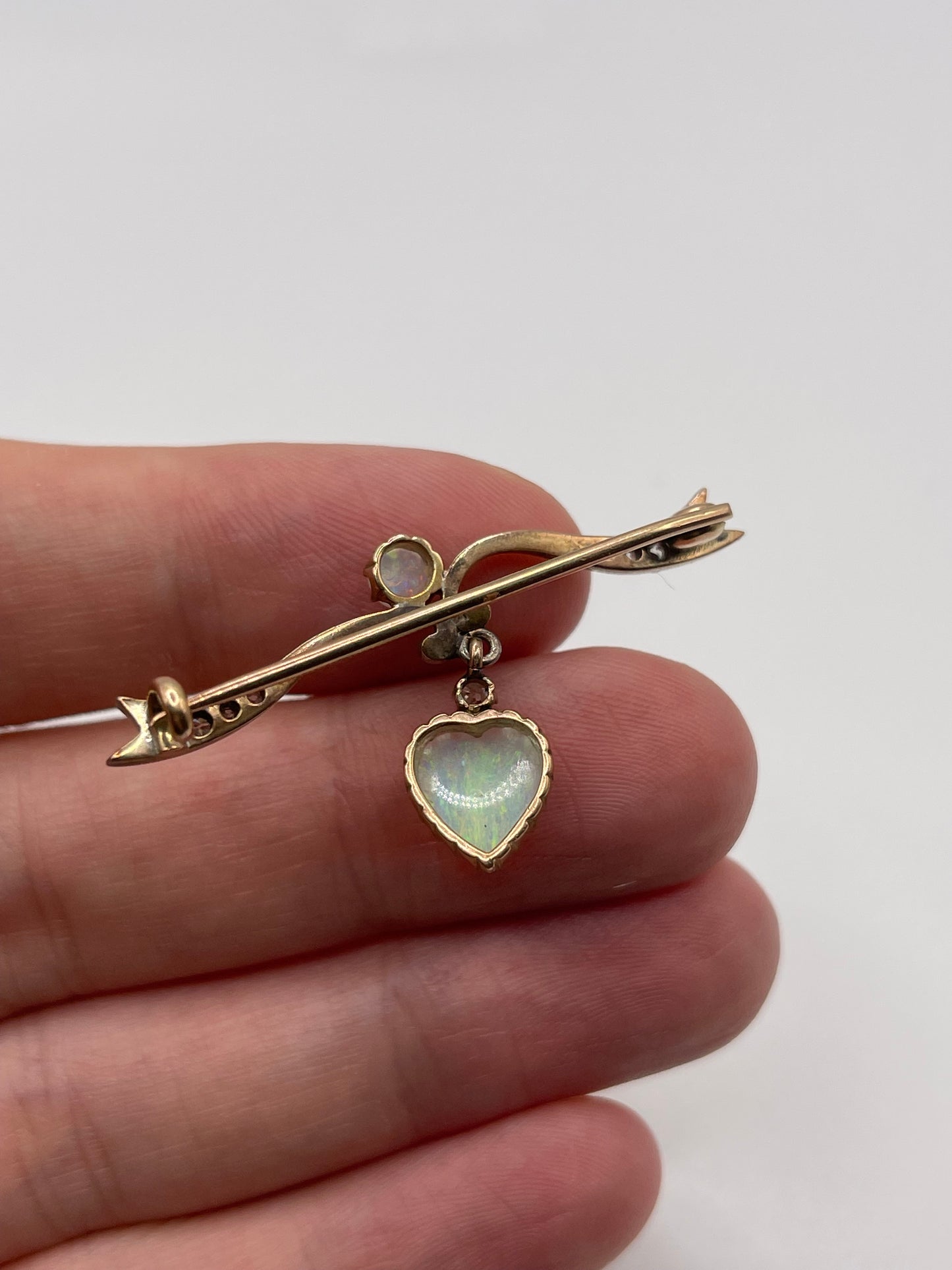 Antique 9ct gold opal and diamond brooch