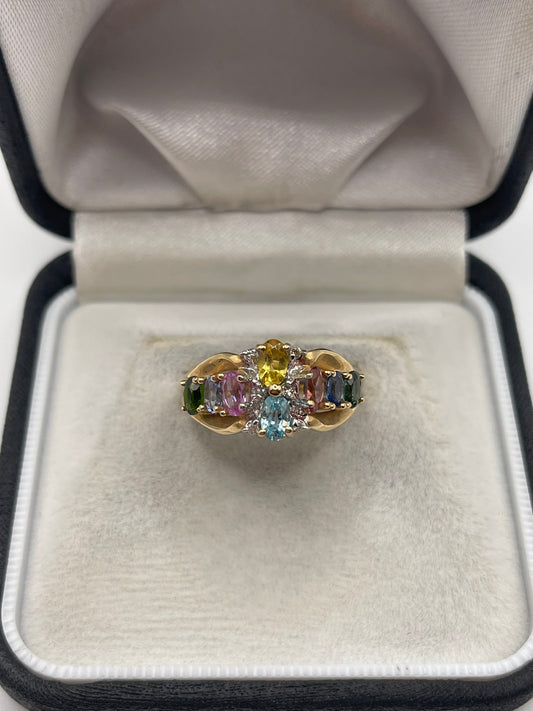 14ct gold multi gemstone and diamond ring