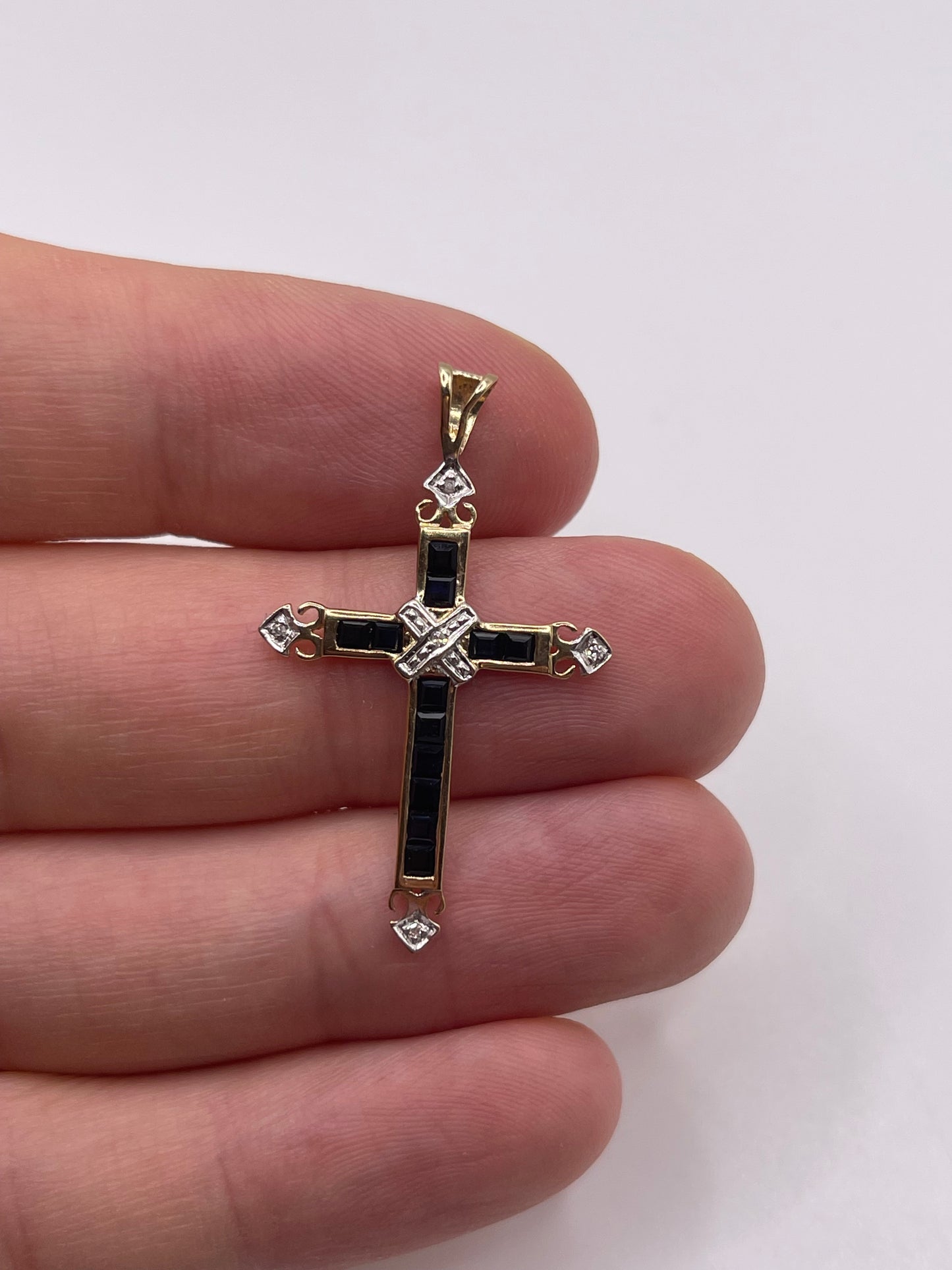 9ct gold sapphire and diamond cross pendant