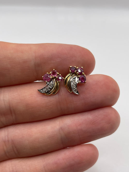 9ct gold ruby and diamond earrings