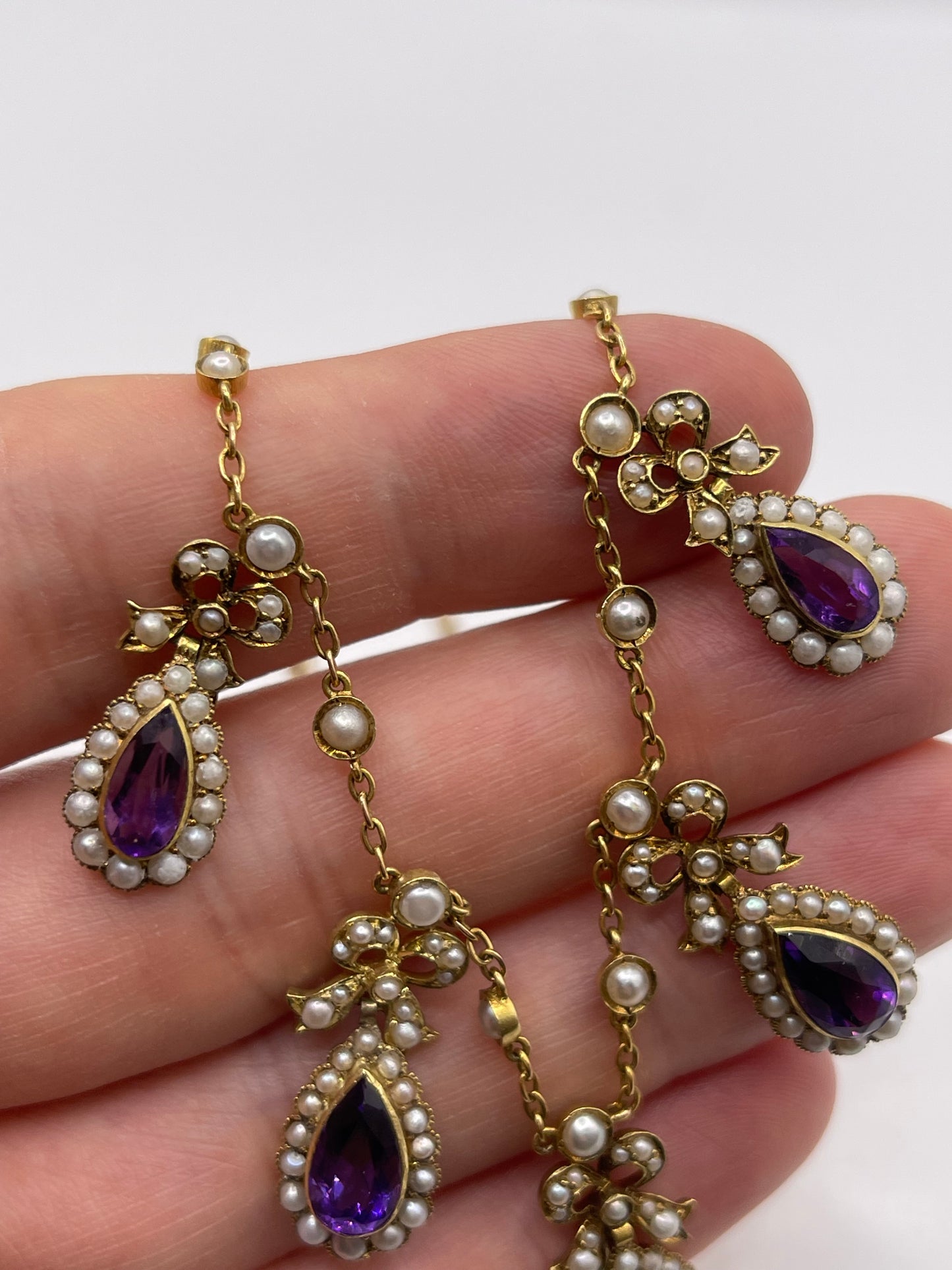 Antique 18ct gold amethyst and pearl necklace