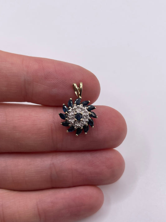 9ct gold sapphire and diamond pendant