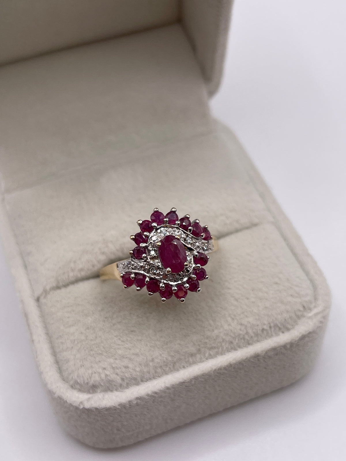 9ct gold ruby and diamond ring