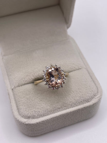 9ct gold morganite and zircon ring