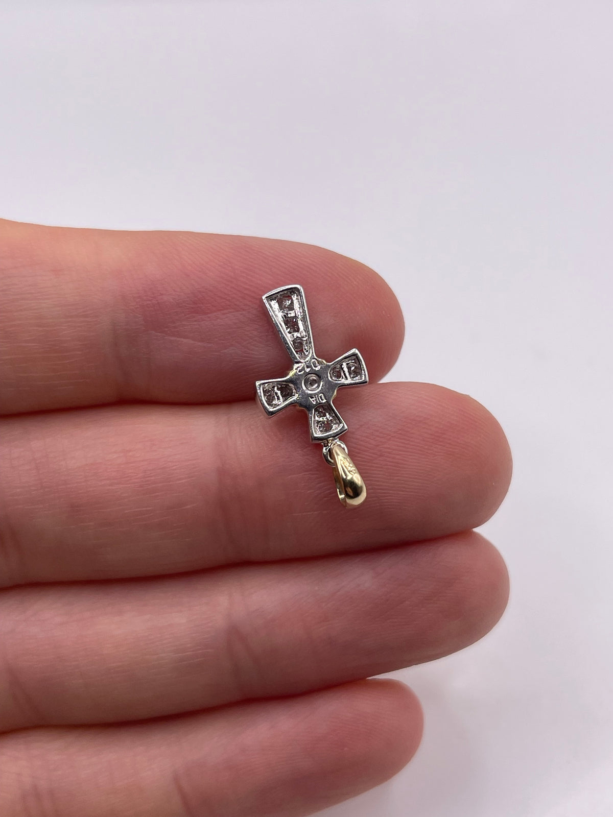 9ct two tone gold diamond cross pendant