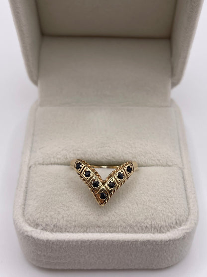 9ct gold sapphire wishbone ring