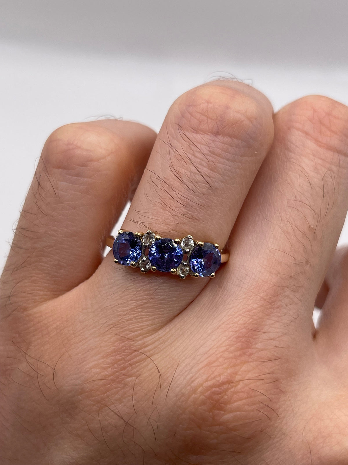 9ct gold tanzanite and zircon ring