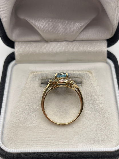 9ct gold blue topaz and diamond ring