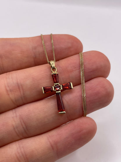 9ct gold garnet cross necklace