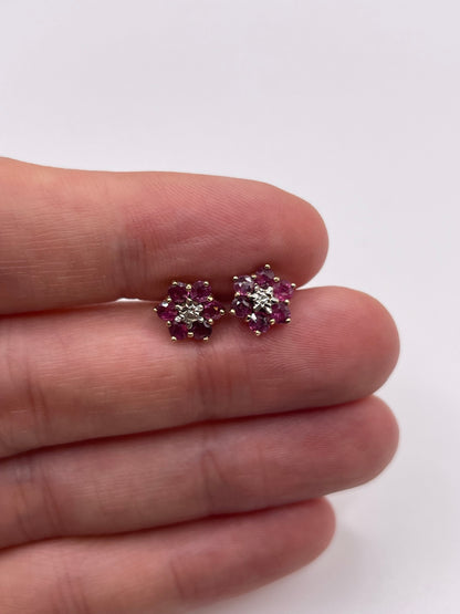 9ct gold ruby and diamond earrings