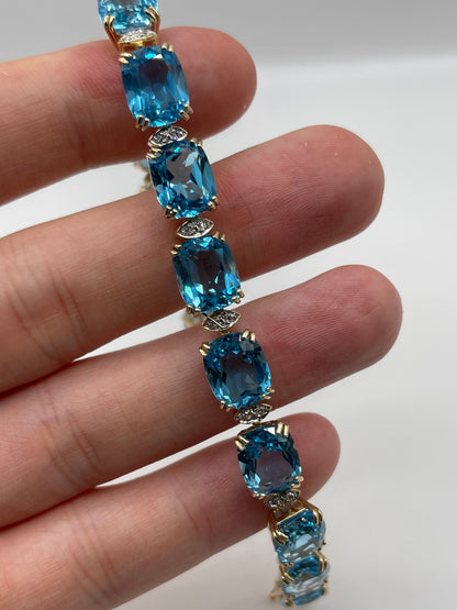 9ct gold blue topaz and diamond bracelet