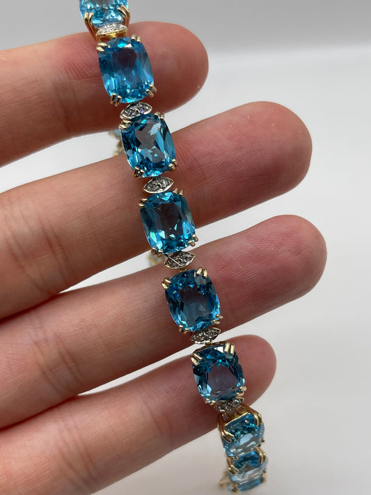 9ct gold blue topaz and diamond bracelet