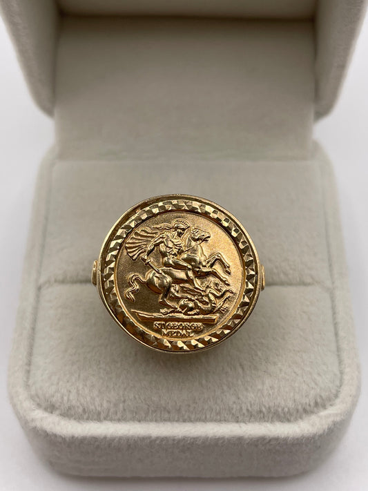 9ct gold cz at George medallion ring