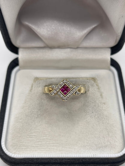 9ct gold ruby and diamond ring