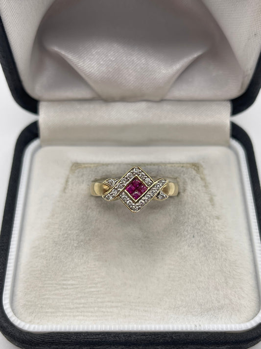 9ct gold ruby and diamond ring