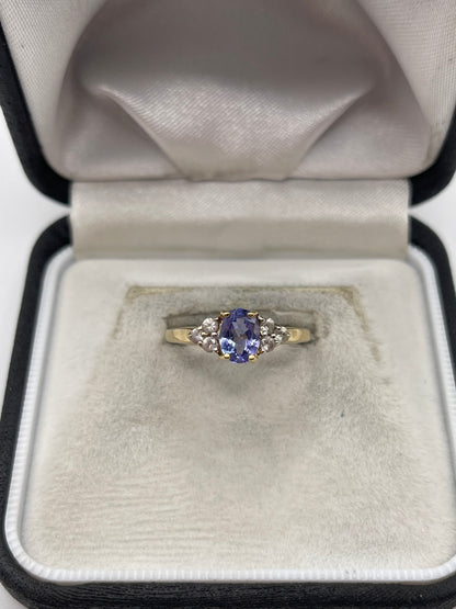 9ct gold tanzanite and zircon ring