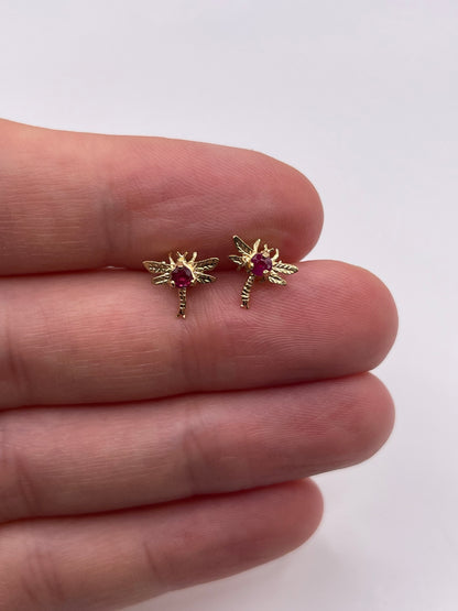 9ct gold ruby dragonfly earrings