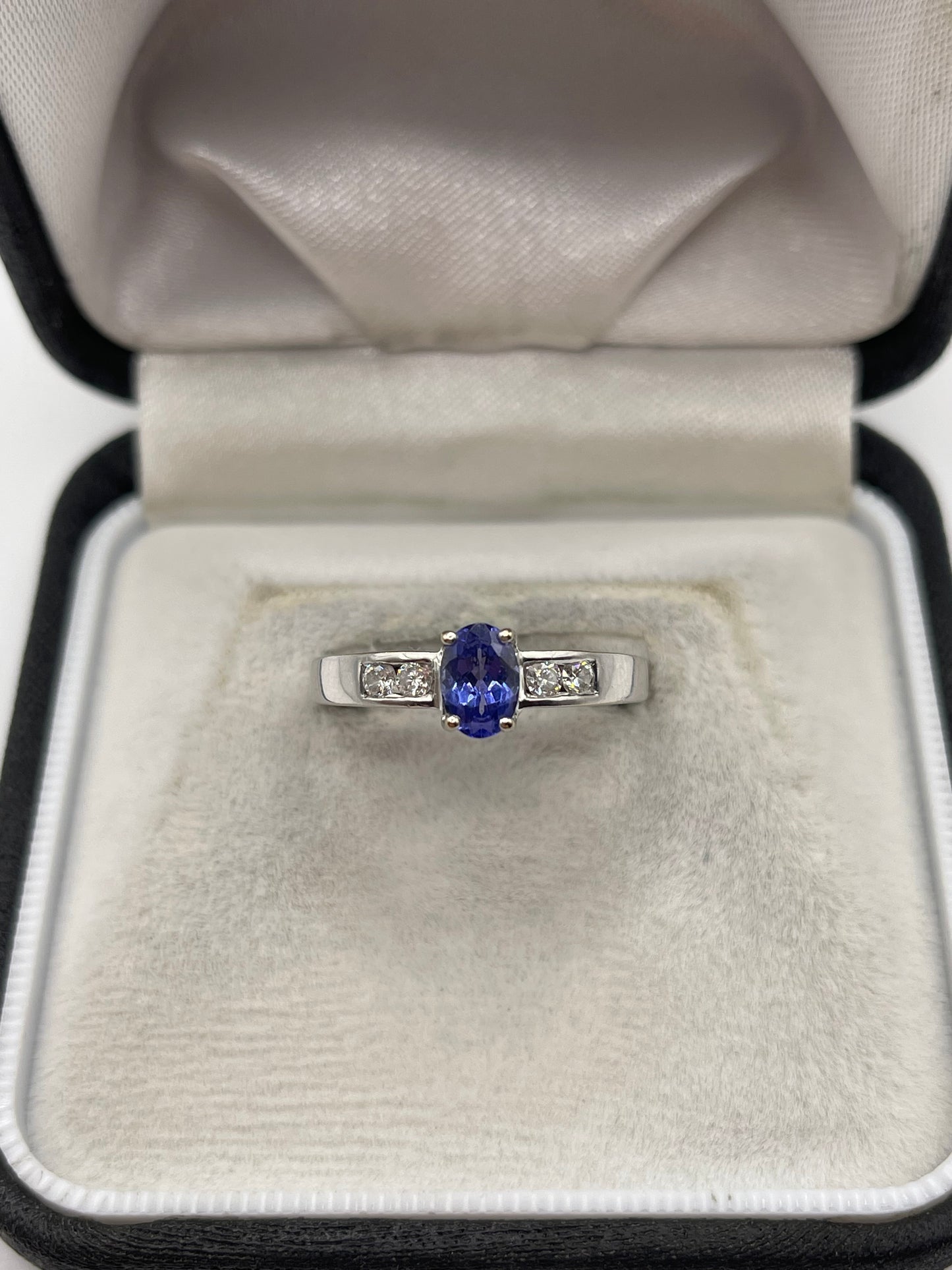 9ct white gold tanzanite and diamond ring