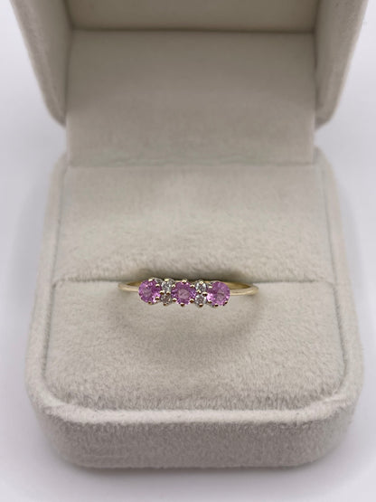 9ct gold pink sapphire and diamond ring