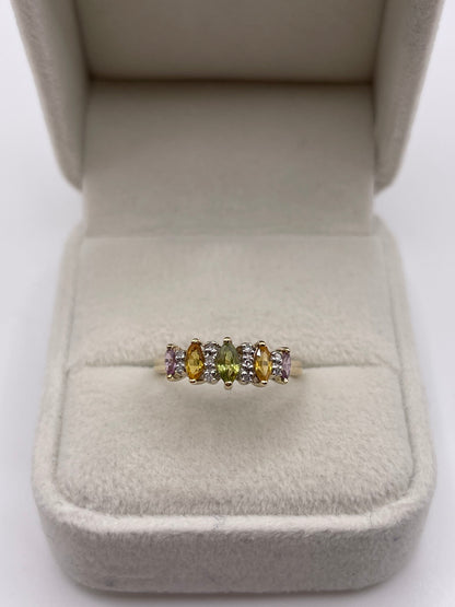 9ct gold multi gemstone and diamond ring
