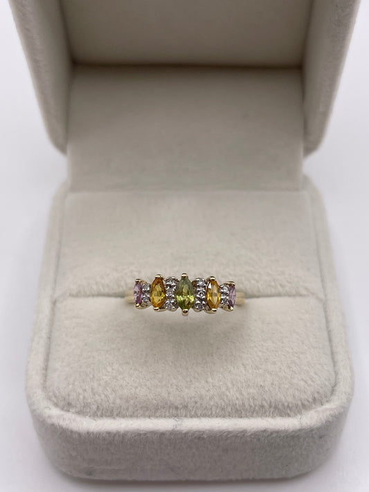 9ct gold multi gemstone and diamond ring
