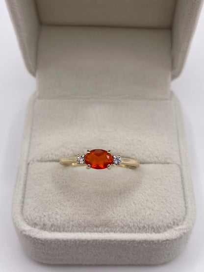 9ct gold fire opal and zircon ring