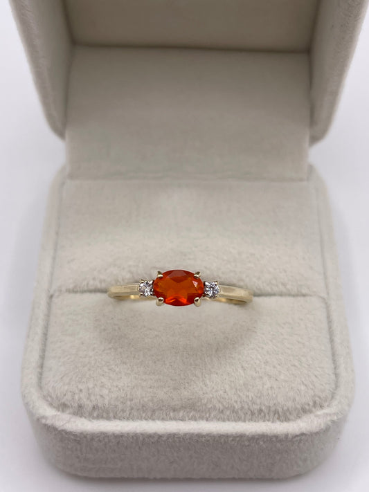 9ct gold fire opal and zircon ring