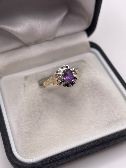 9ct gold amethyst and diamond ring