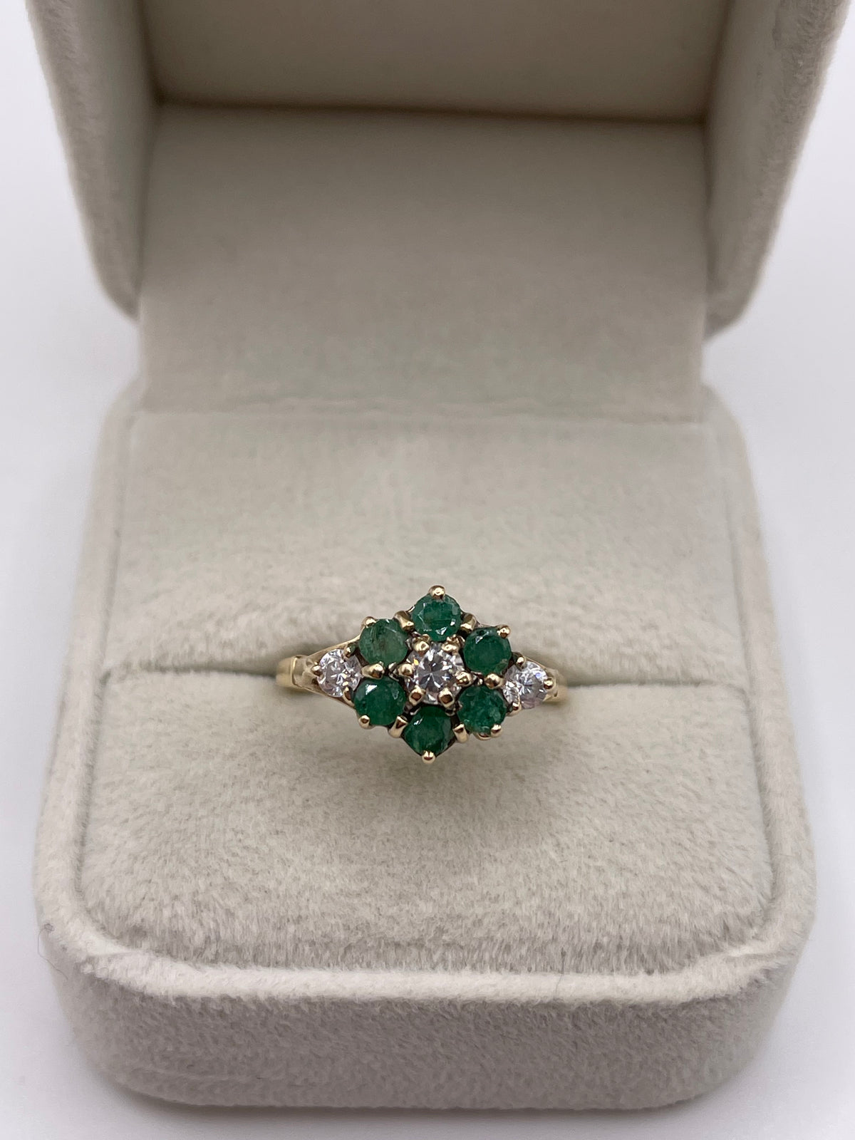 9ct gold emerald and cz ring