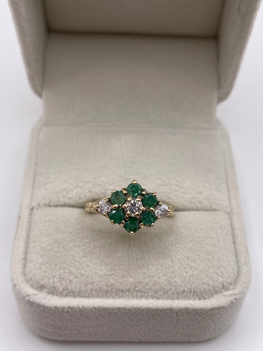 9ct gold emerald and cz ring
