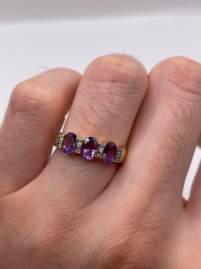 9ct gold amethyst and diamond ring