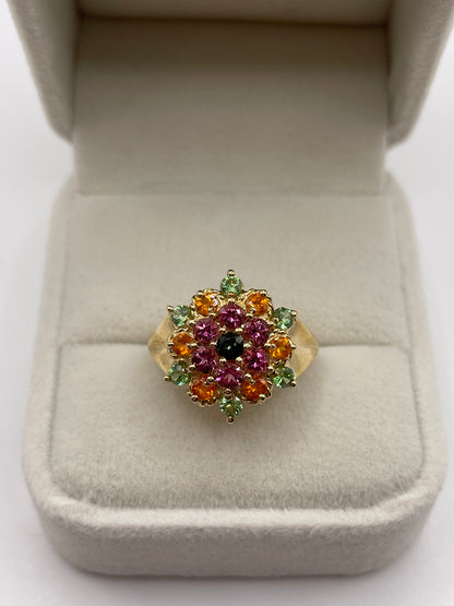 9ct gold multi gemstone cluster ring