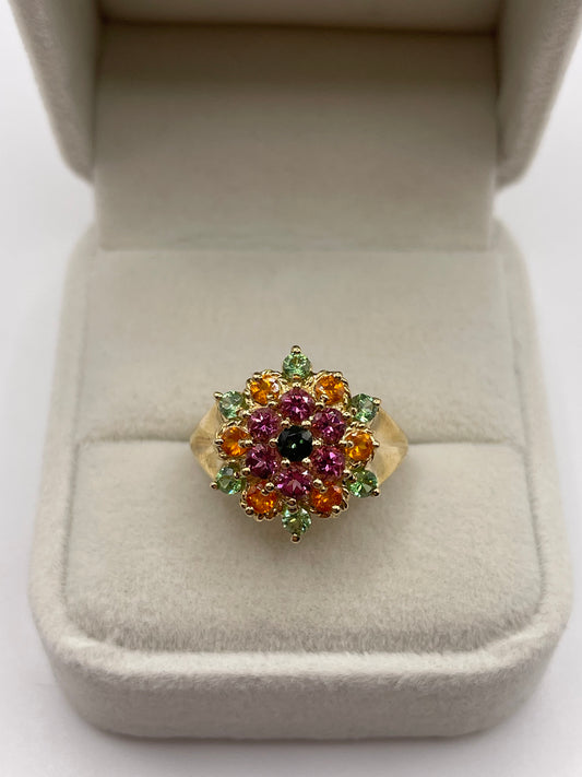 9ct gold multi gemstone cluster ring