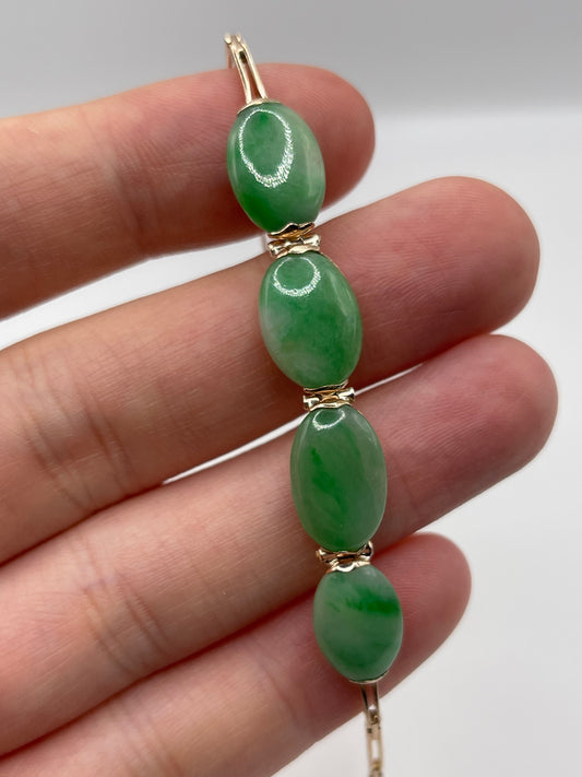 Antique 9ct rose gold jade bracelet