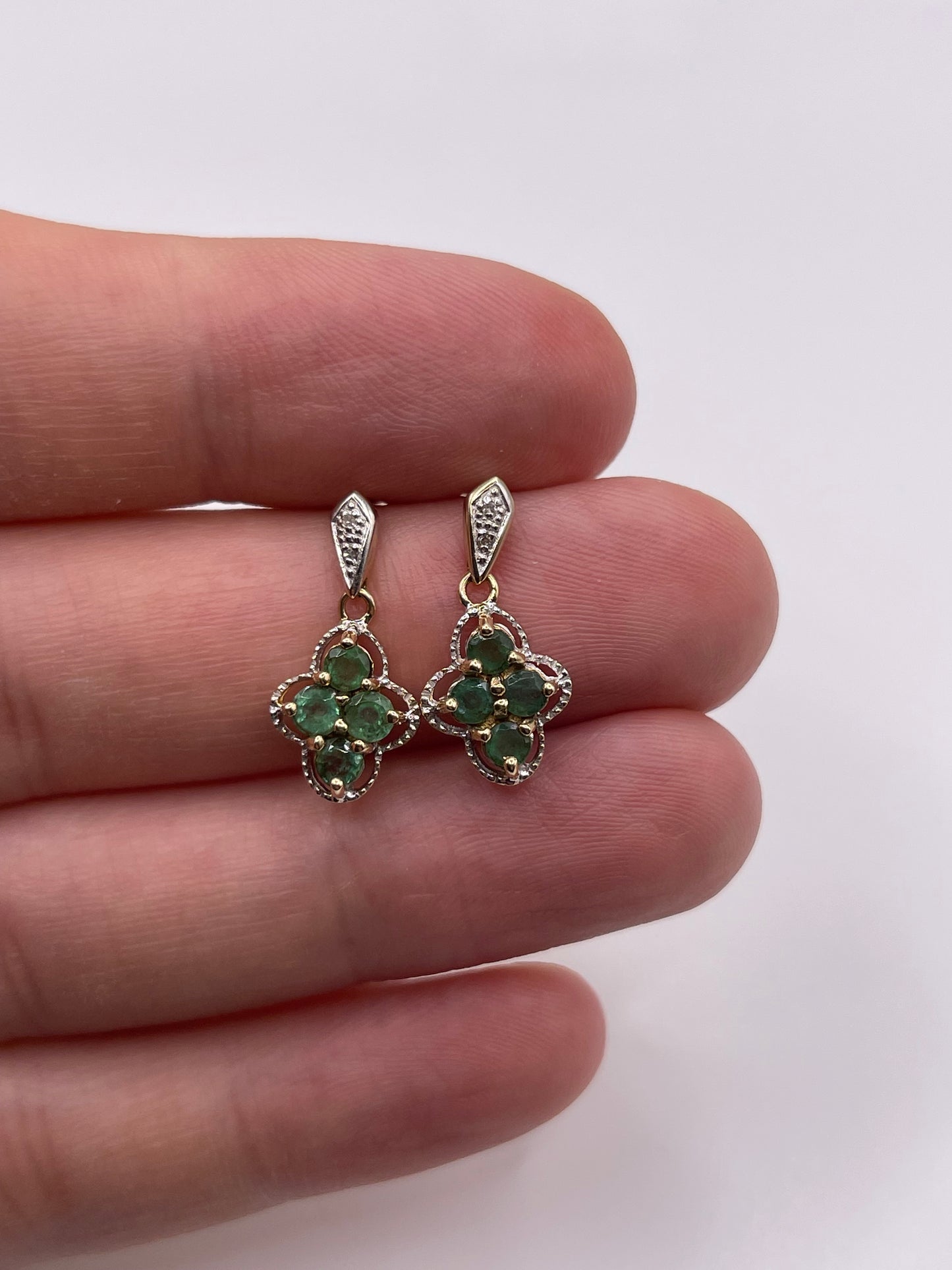 9ct gold emerald and diamond earrings