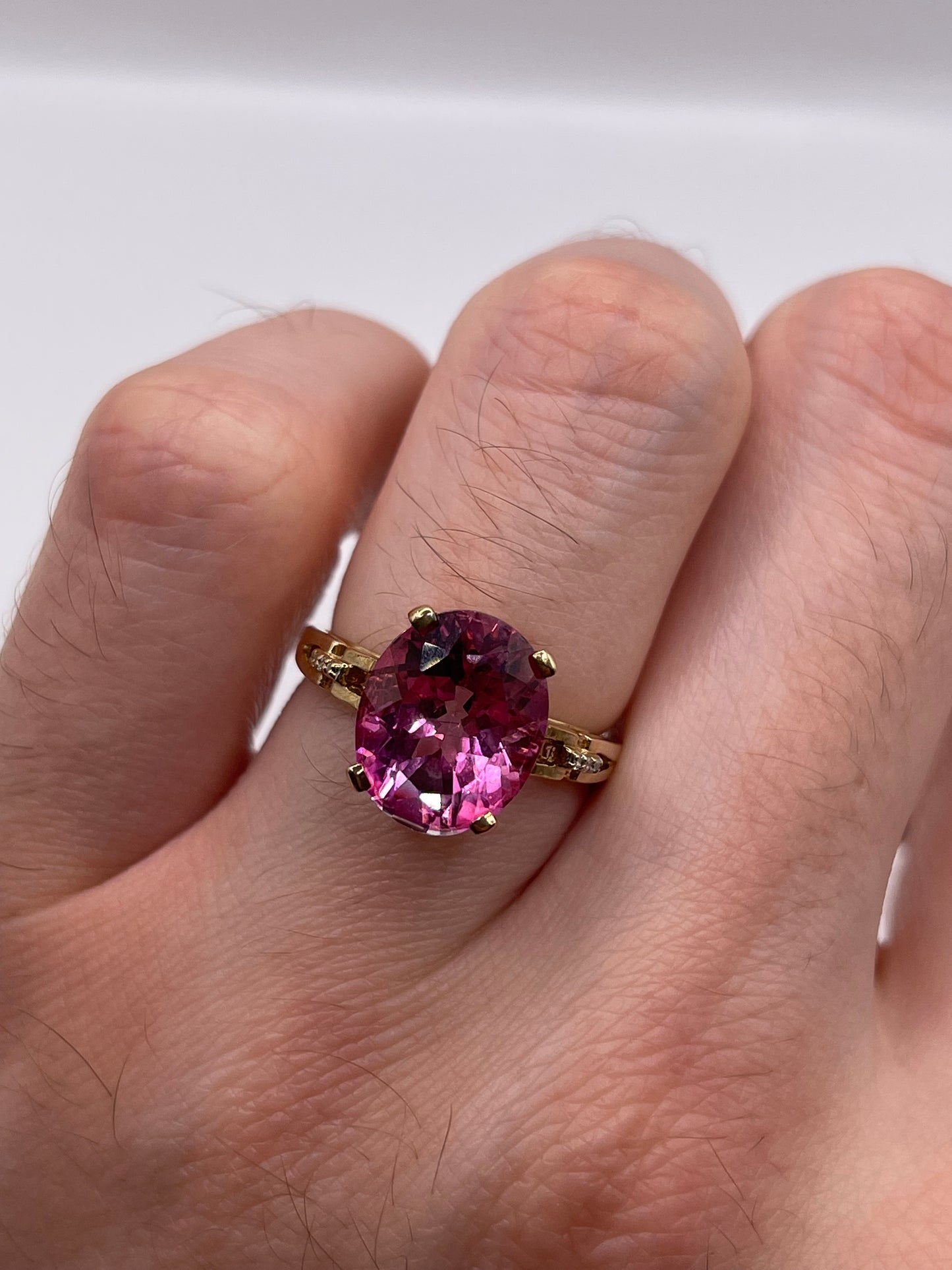9ct gold pink topaz and diamond ring