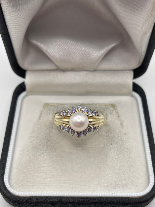 9ct gold pearl and tanzanite ring