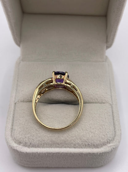 9ct gold amethyst and diamond ring