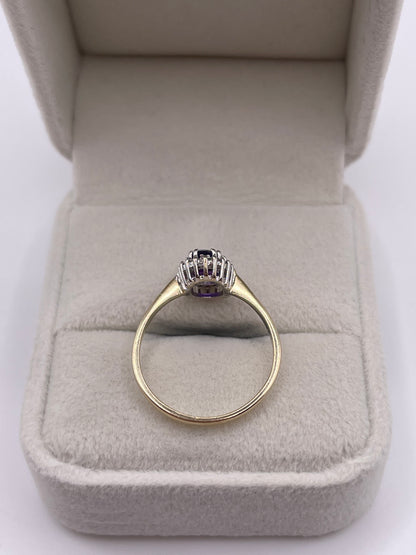 9ct gold amethyst and diamond ring
