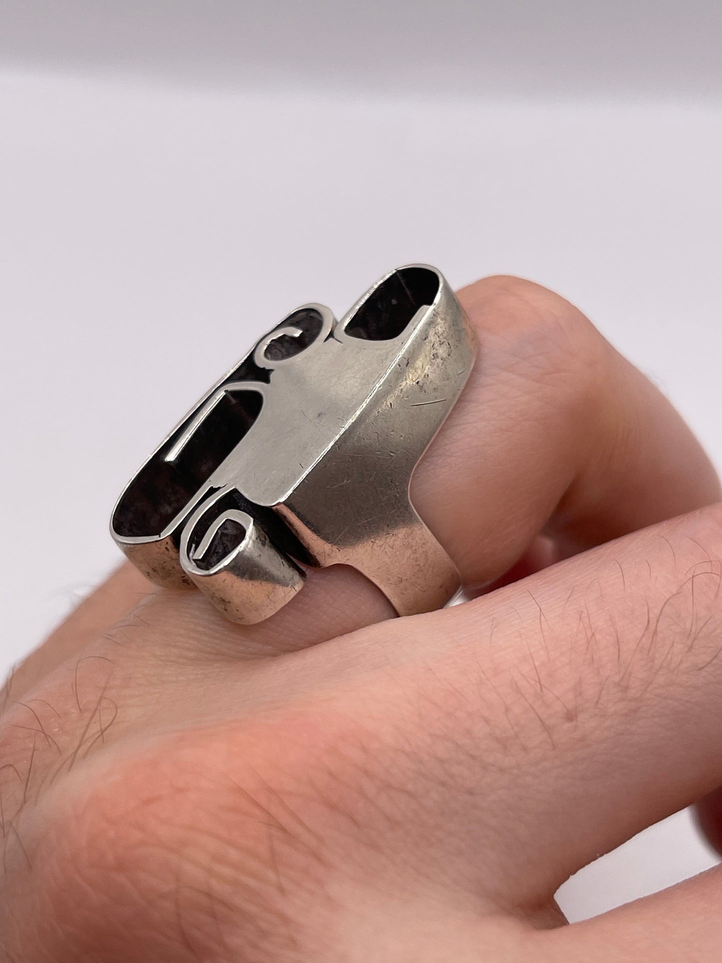 Silver abstract ring London 1977