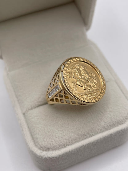9ct gold cz at George medallion ring