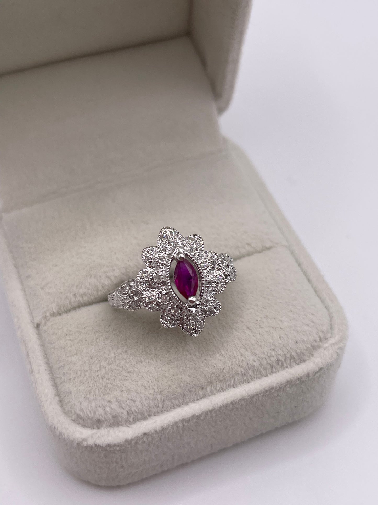 9ct white gold ruby and diamond ring