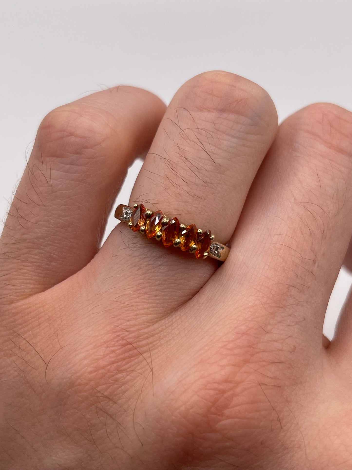 9ct gold orange sapphire and diamond ring